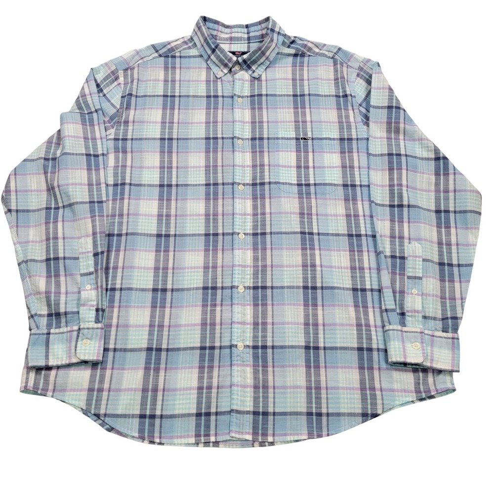 Men's Vineyard Vines Classic Fit Plaid Tucker Shirt, Blue/Purple, Pre-Owned
